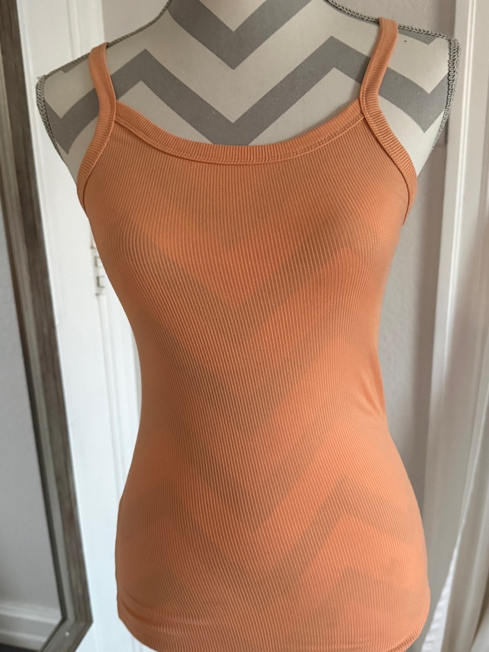 No Boundaries Peach Ribbed Slim-Strap Tank Top